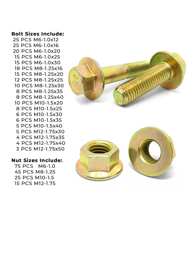 Metric Class 8.8 Hex Flange Bolts & Nuts Assortment - 383 PCS