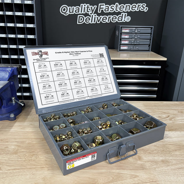 Grade 8 Nylon Hex Nut Coarse & Fine Zinc Yellow Assortment - 379 pcs