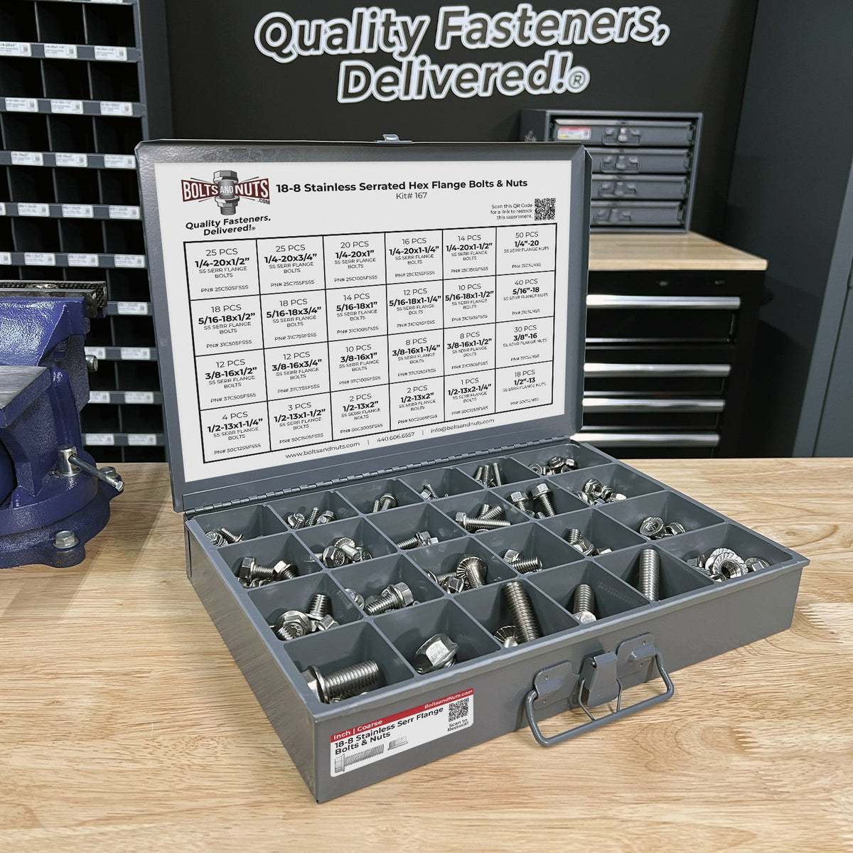 Inch Stainless Steel Serrated Hex Flange Bolts & Lock Nuts Assortment - 371 PCS