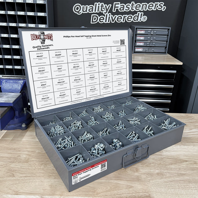 Phillips Pan Head Sheet Metal Self Tapping Screws Assortment - 2841 PCS