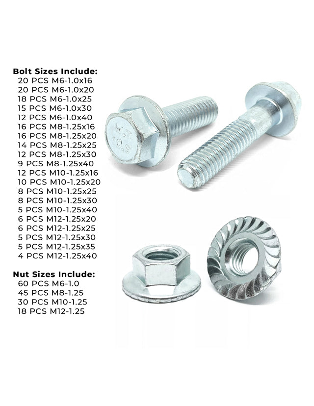 Metric Class 10.9 JIS Hex Flange Frame Bolts & Serr Nuts Assortment M6-M12 402 PCS