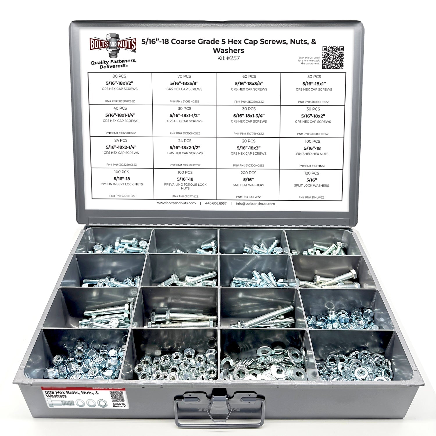 5/16"-18 Coarse Grade 5 Hex Cap Screws, Nuts, & Washers - 1079 PCS