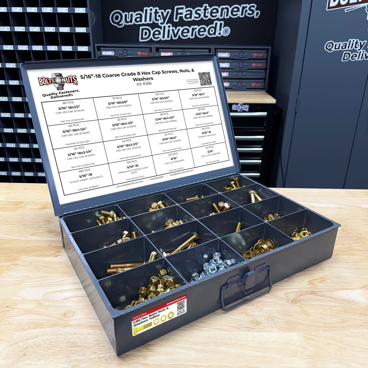 5/16"-18 Coarse Grade 8 Hex Cap Screws, Nuts, & Washers - 1079 PCS