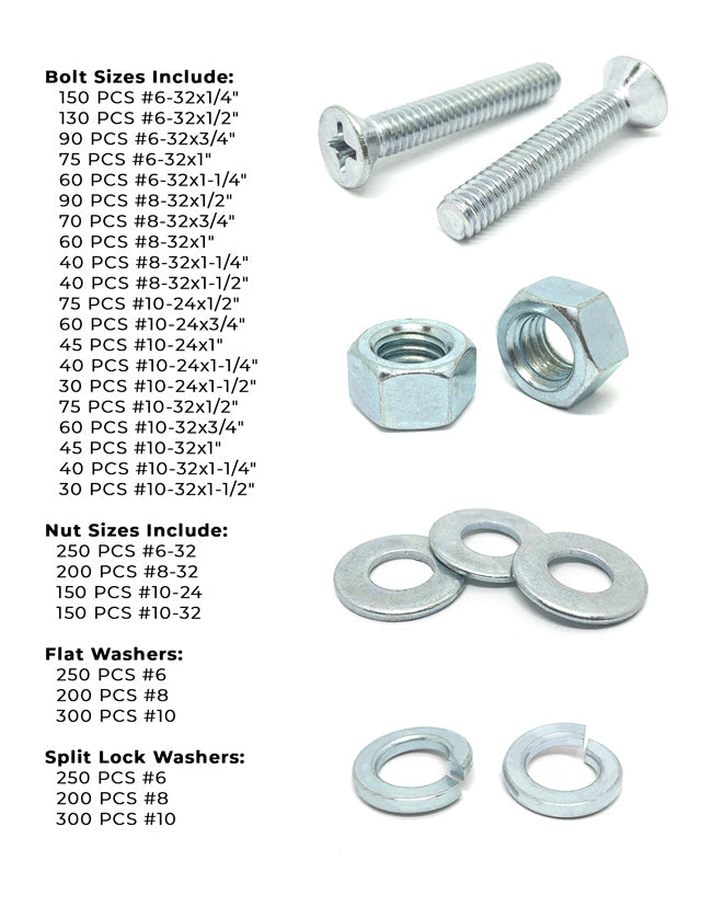 Phil Flat Machine Screws Zinc Clear Assortment - 3556 PCS