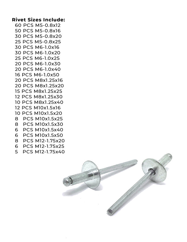 Dome Head Blind Pop Rivets Alum/Alum Mandrel Assortment - 1001 PCS