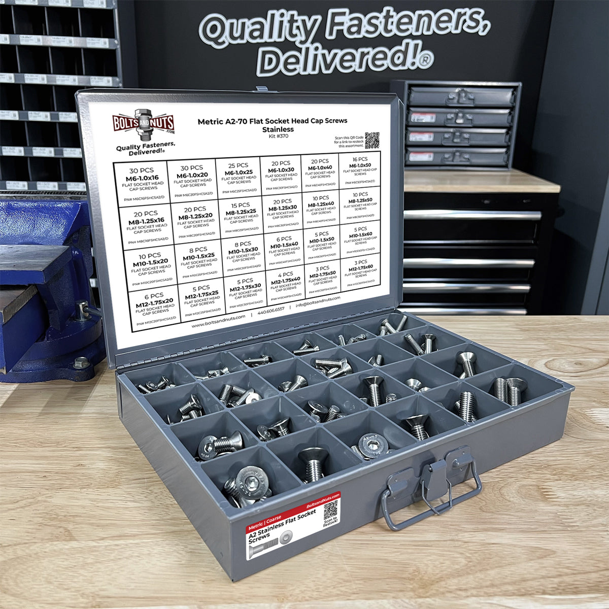Metric A2-70 Stainless Steel Flat Socket Screws - 305 PCS