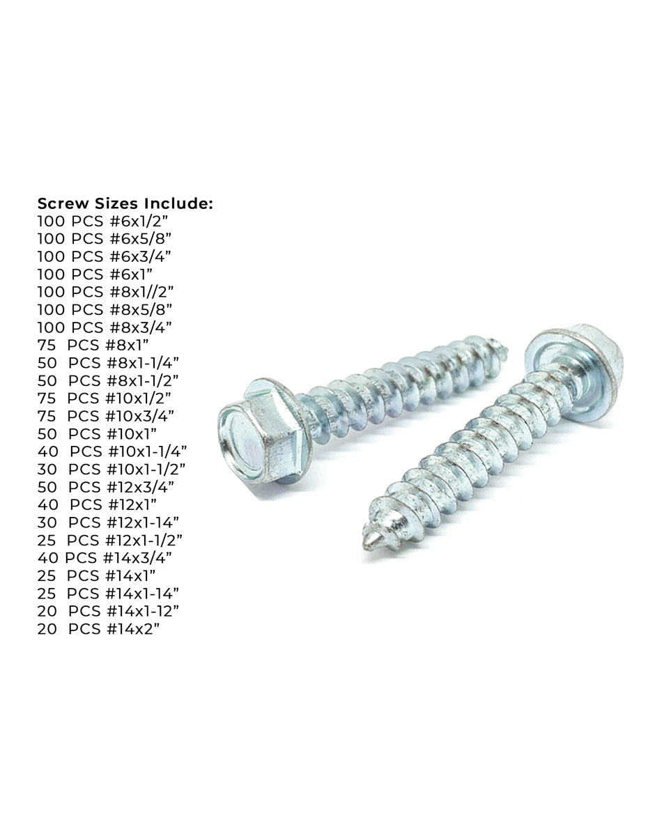 Unslotted Hex Washer Head Self Tapping Screws - 1421 PCS