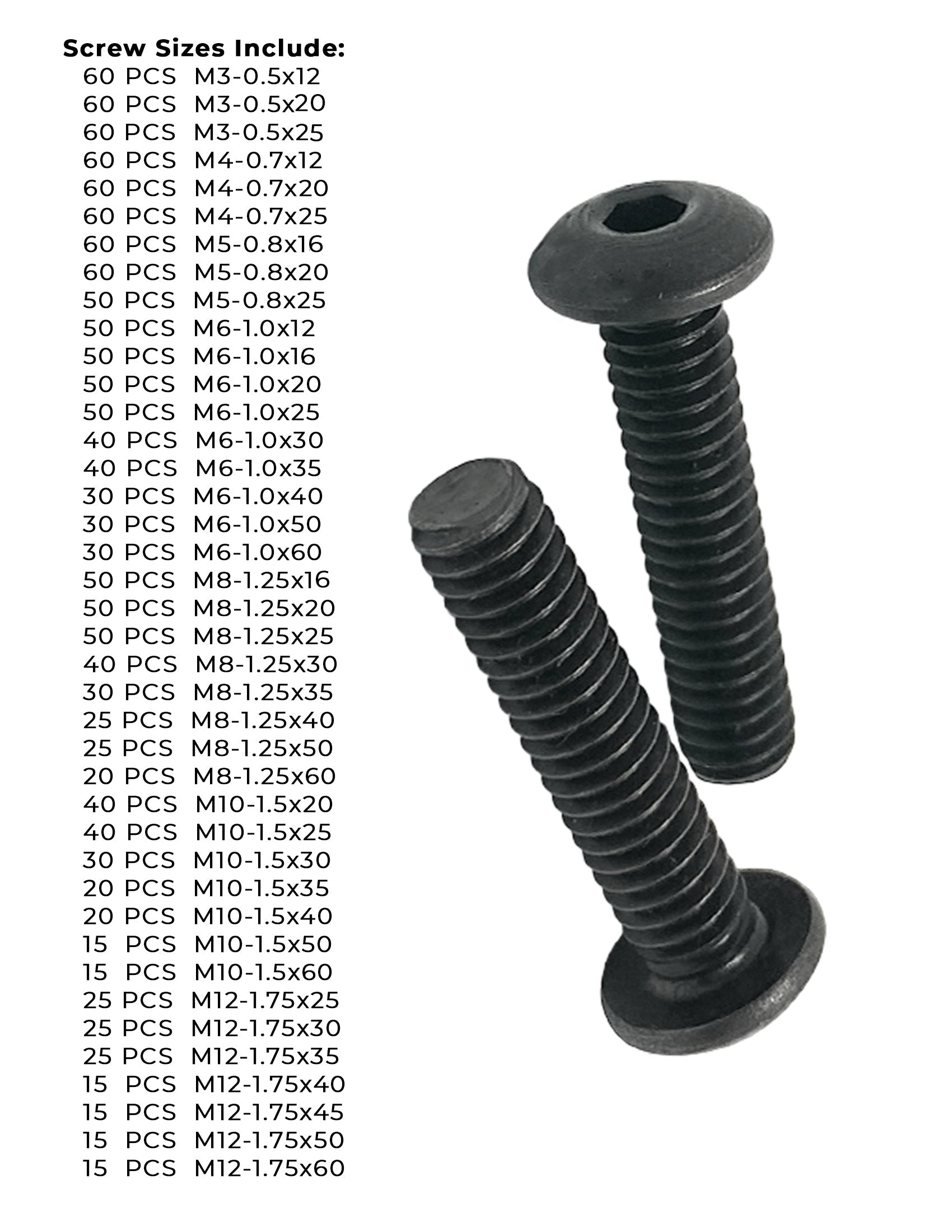 Metric Class 12.9 Button Socket Head Cap Screws - 1510 PCS