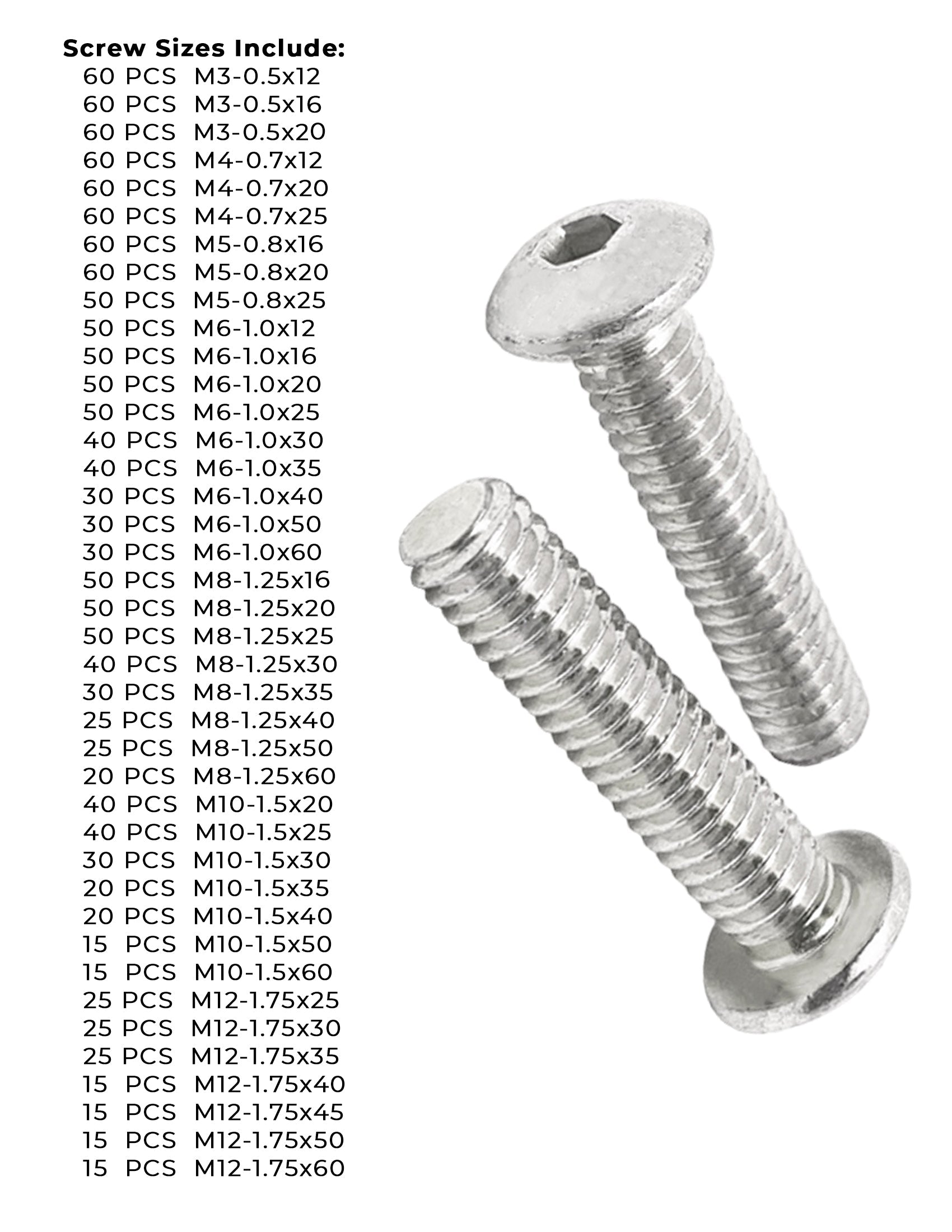 Metric Stainless A2-70 Button Socket Head Cap Screws - 1510 PCS