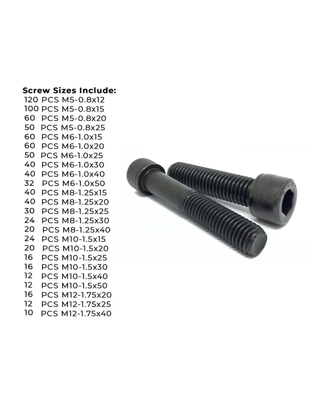 Metric 12.9 Alloy Allen Socket Head Cap Screws Bolts Black Oxide Assortment - 905 PCS