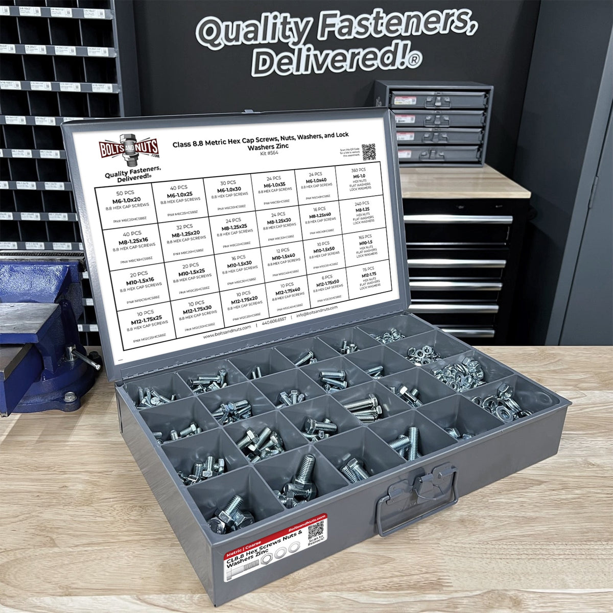 Metric Class 8.8 Hex Cap Screws, Hex Nuts, Flat & Lock Washers Coarse Thread Zinc Clear - 1269 PCS
