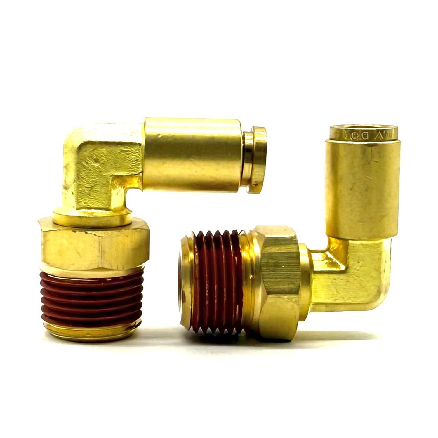 1/2" Tube to 1/2" NPT 90 Degree Elbow Male Pipe Connector, Brass D.O.T. Push to Connect Air Brake Fitting with Red Acrylic Thread Sealant
