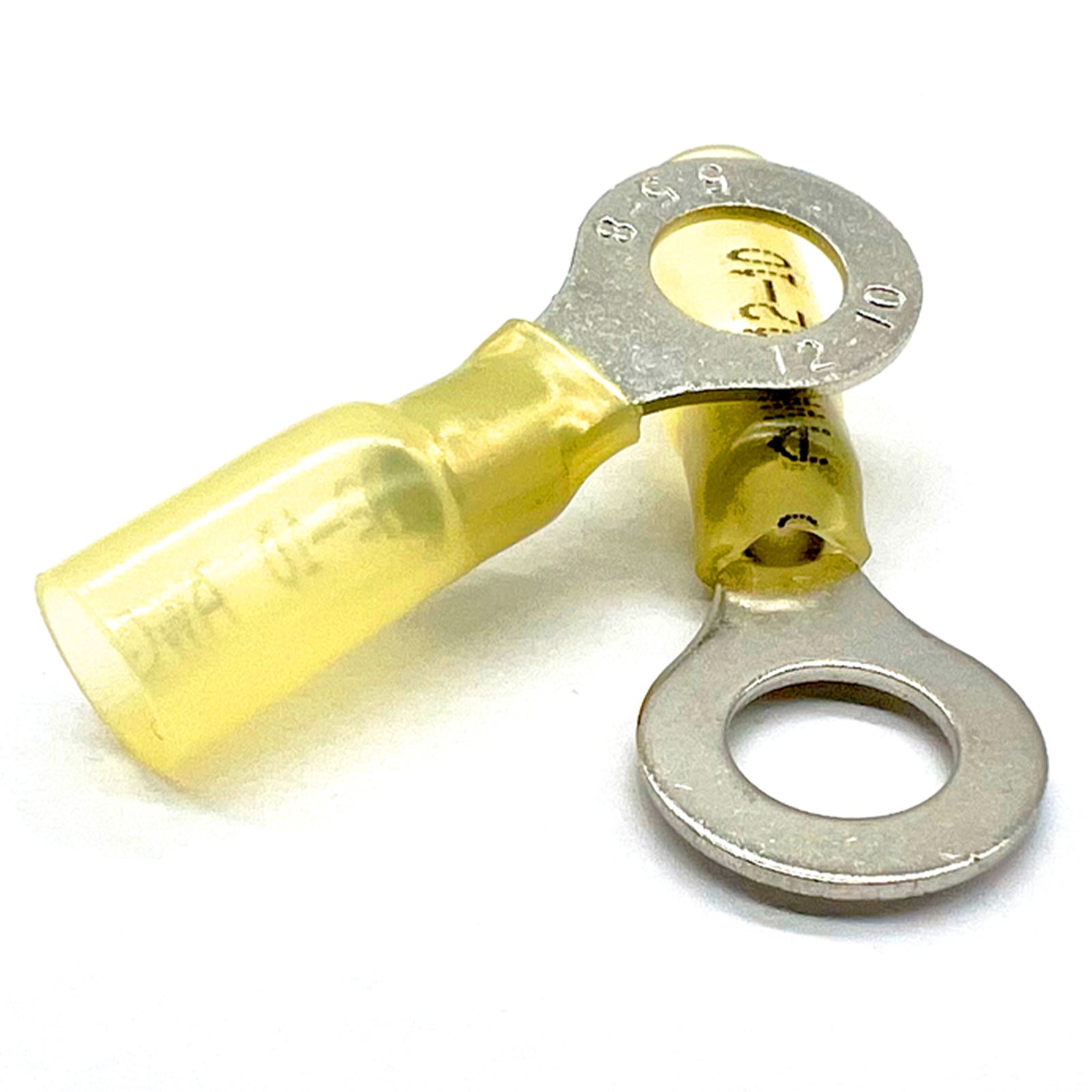 Yellow Heat Shrink Marine Grade #10 Diameter Ring Connectors, AWG 12-10