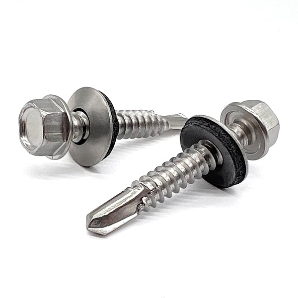 #12-14x1" 410 Stainless Steel Unslotted Hex Washer Head #3 Point Self Drilling Screws w/ Bonded Washers