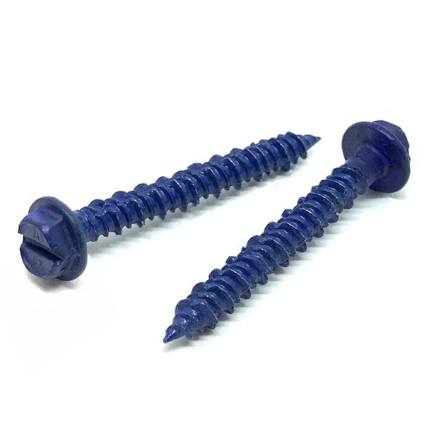 1/4x3-1/4" Hex Washer Head Concrete Screws Piercing Point Blue Finish