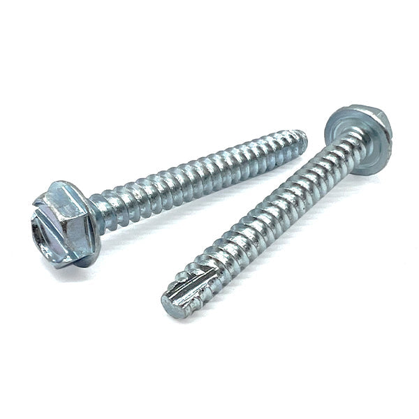 #10-16x1-1/2" Slotted Indent Hex Washer Head Type BT Thread Cutting Screws Zinc Clear