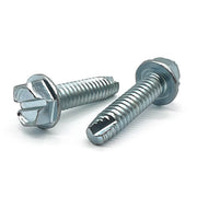 1/4"-20x3/8" Slotted Indent Hex Washer Head Type T Thread Cutting Screws Zinc Clear