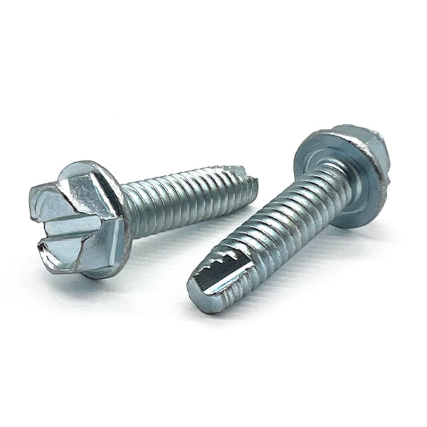 1/4"-20x3/8" Slotted Indent Hex Washer Head Type T Thread Cutting Screws Zinc Clear