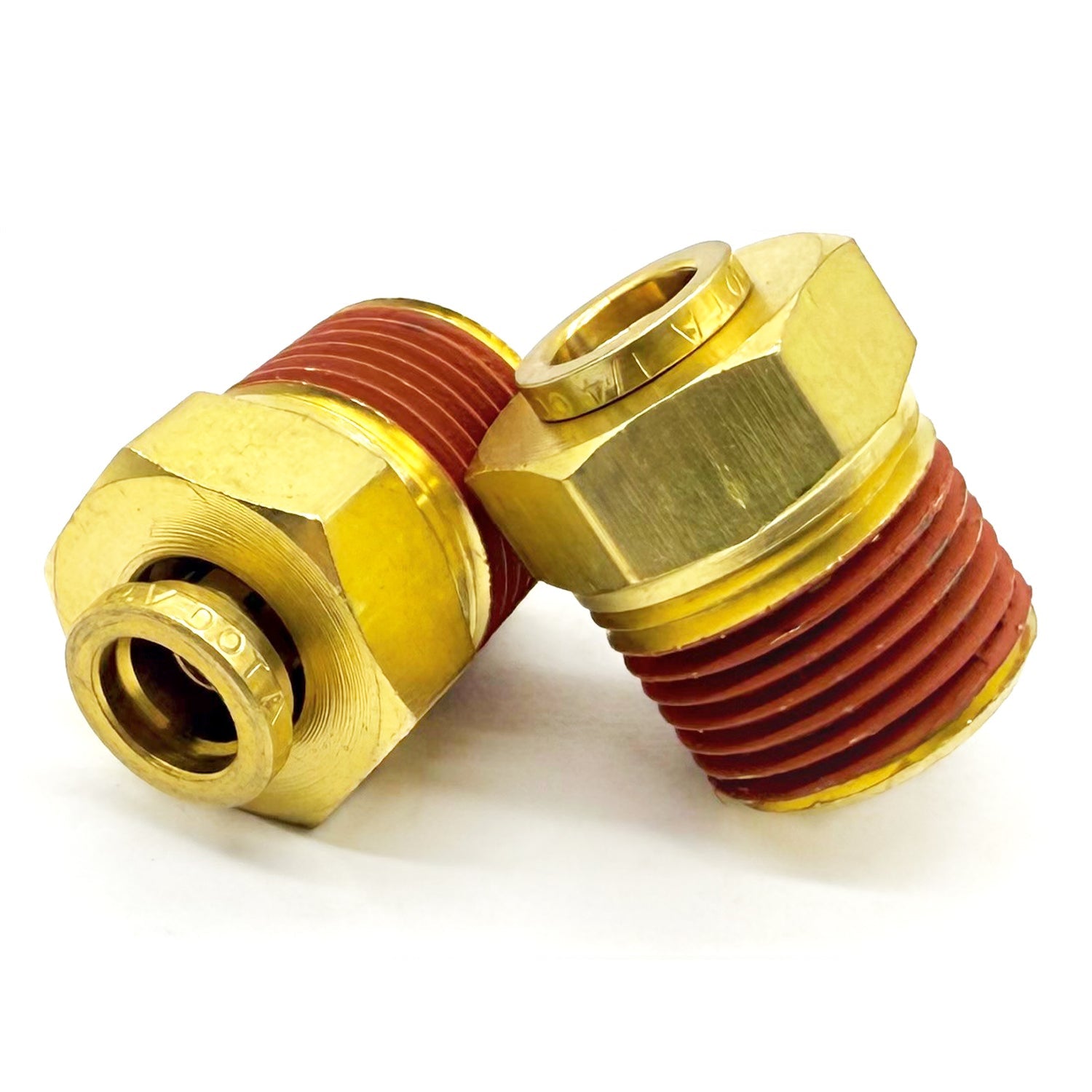 3/8" Tube to 1/2" NPT Straight Male Pipe Connector, Brass D.O.T. Push to Connect Air Brake Fitting with Red Acrylic Thread Sealant