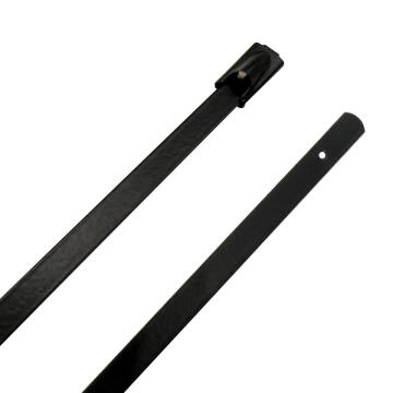 10" 150lb 316 Stainless Steel Zip Cable Tie Black Polyester Coated