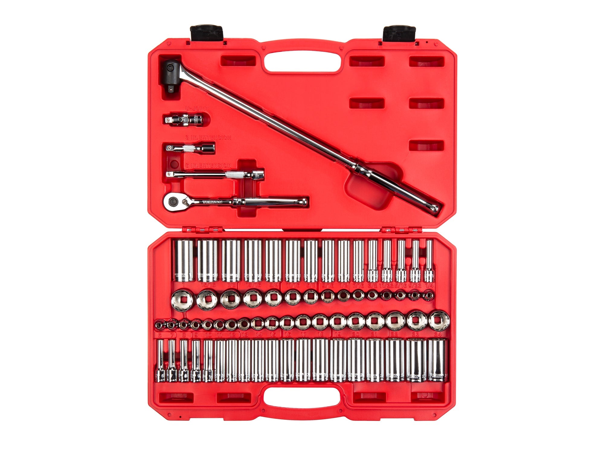 3/8 Inch Drive Shallow and Deep 12-Point Socket and Ratchet Set with Case, 73-Piece (1/4 - 1 in., 6 - 24 mm)